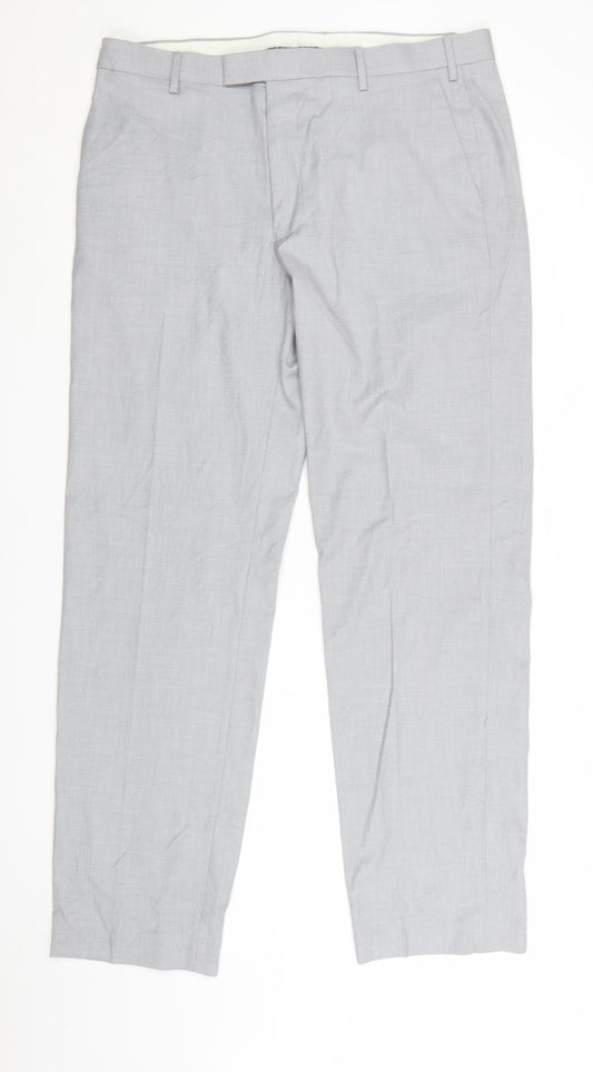 Marks and Spencer Men's Grey 36 Regular Fit Dress Trousers