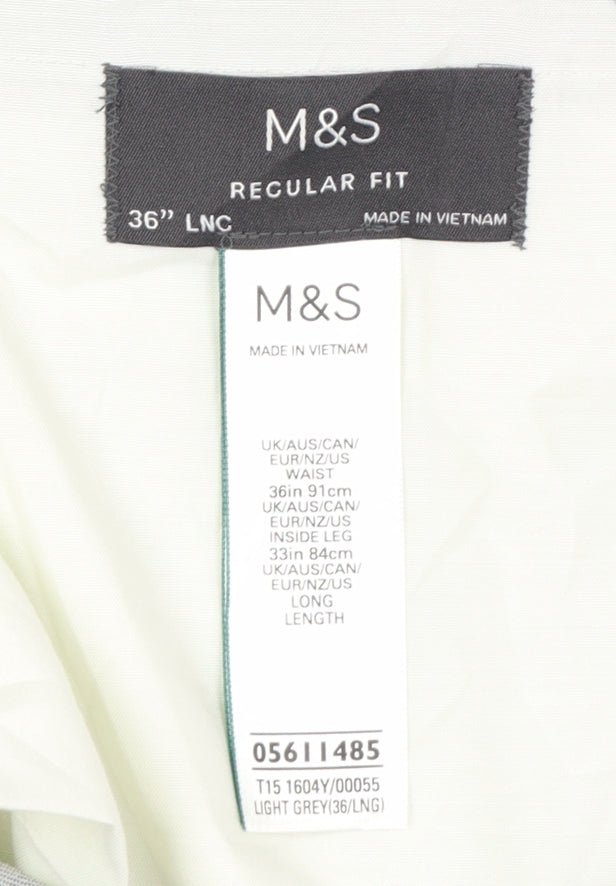 Marks and Spencer Men's Grey 36 Regular Fit Dress Trousers
