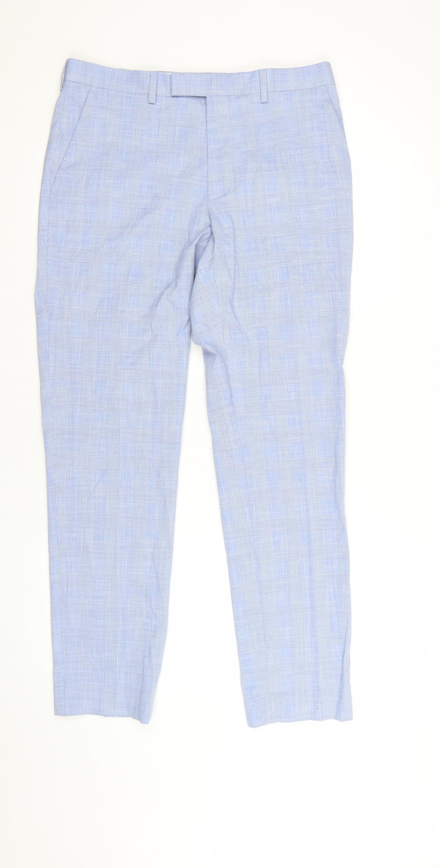 Marks and Spencer Men's Blue Slim Fit Check Chino Trousers 32W 31L