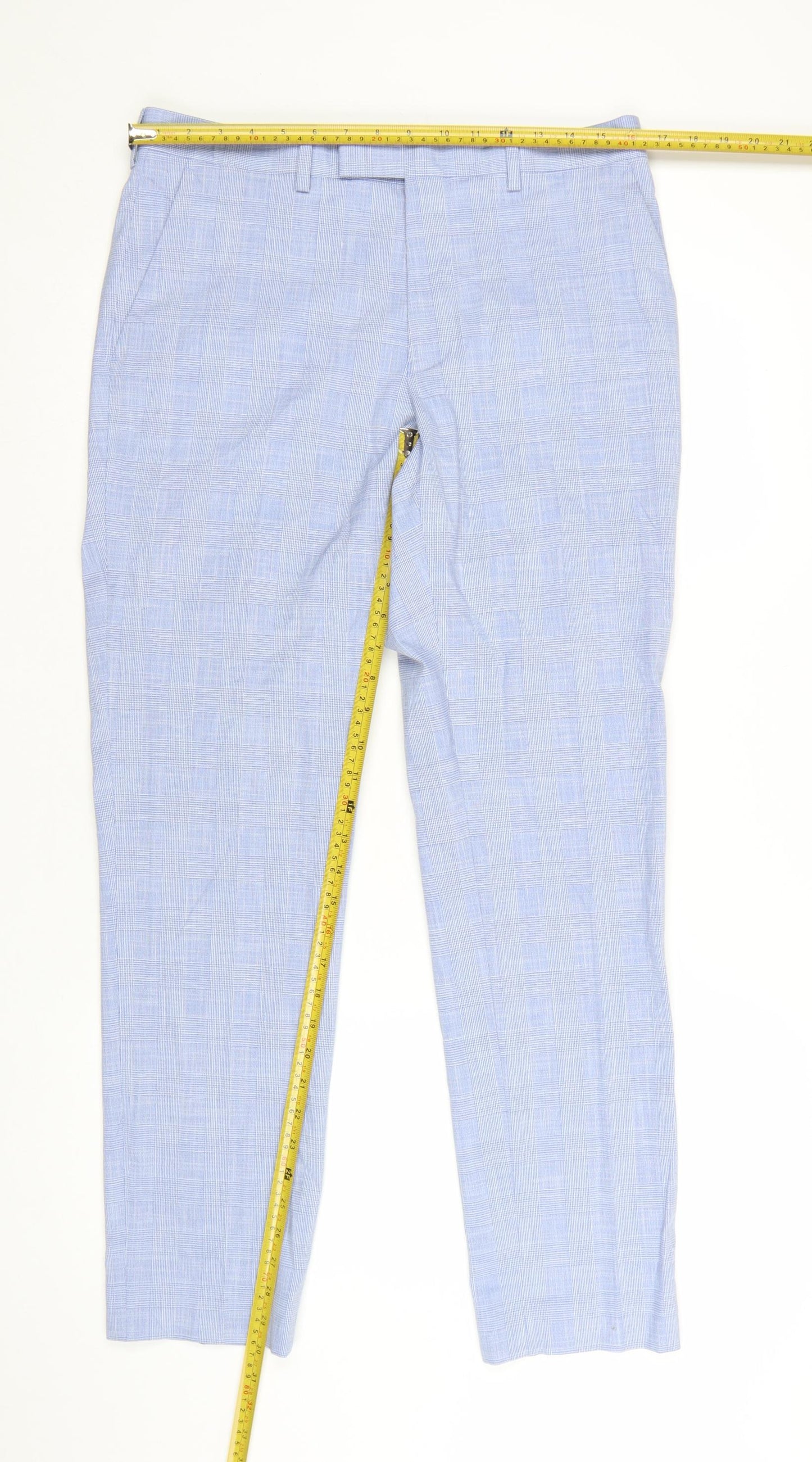 Marks and Spencer Men's Blue Slim Fit Check Chino Trousers 32W 31L