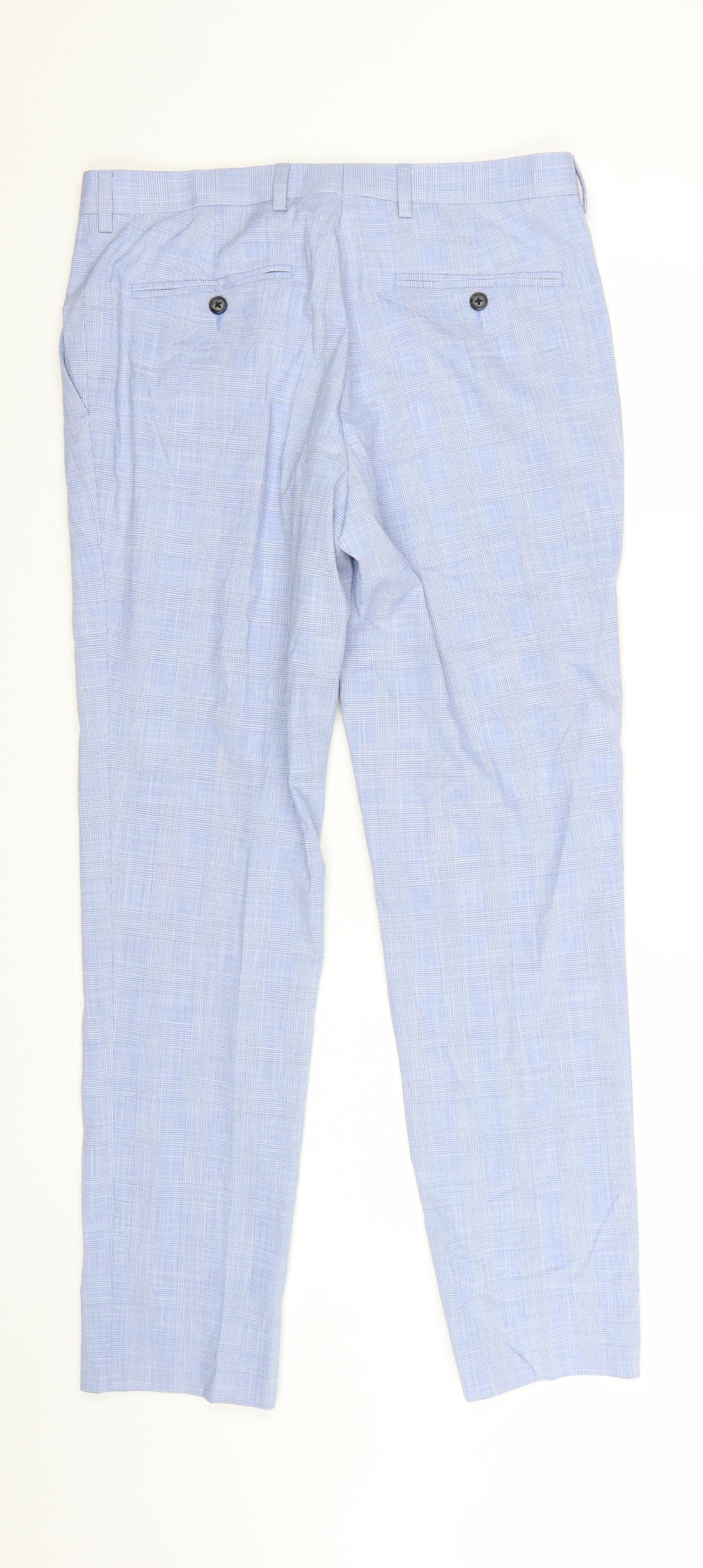 Marks and Spencer Men's Blue Slim Fit Check Chino Trousers 32W 31L