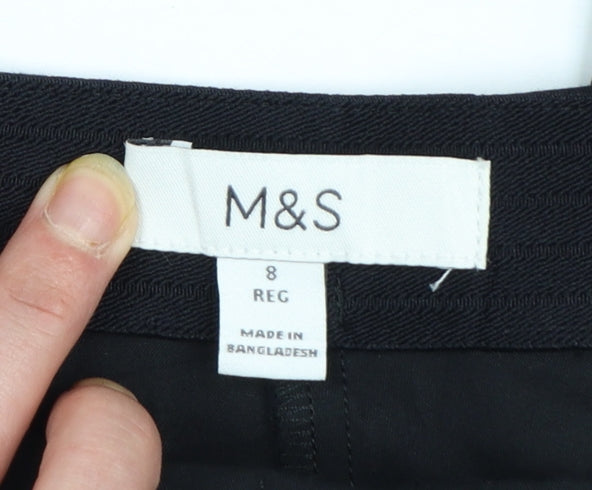 Marks and Spencer Women’s Black Size 8 Regular Cotton Blend Trousers