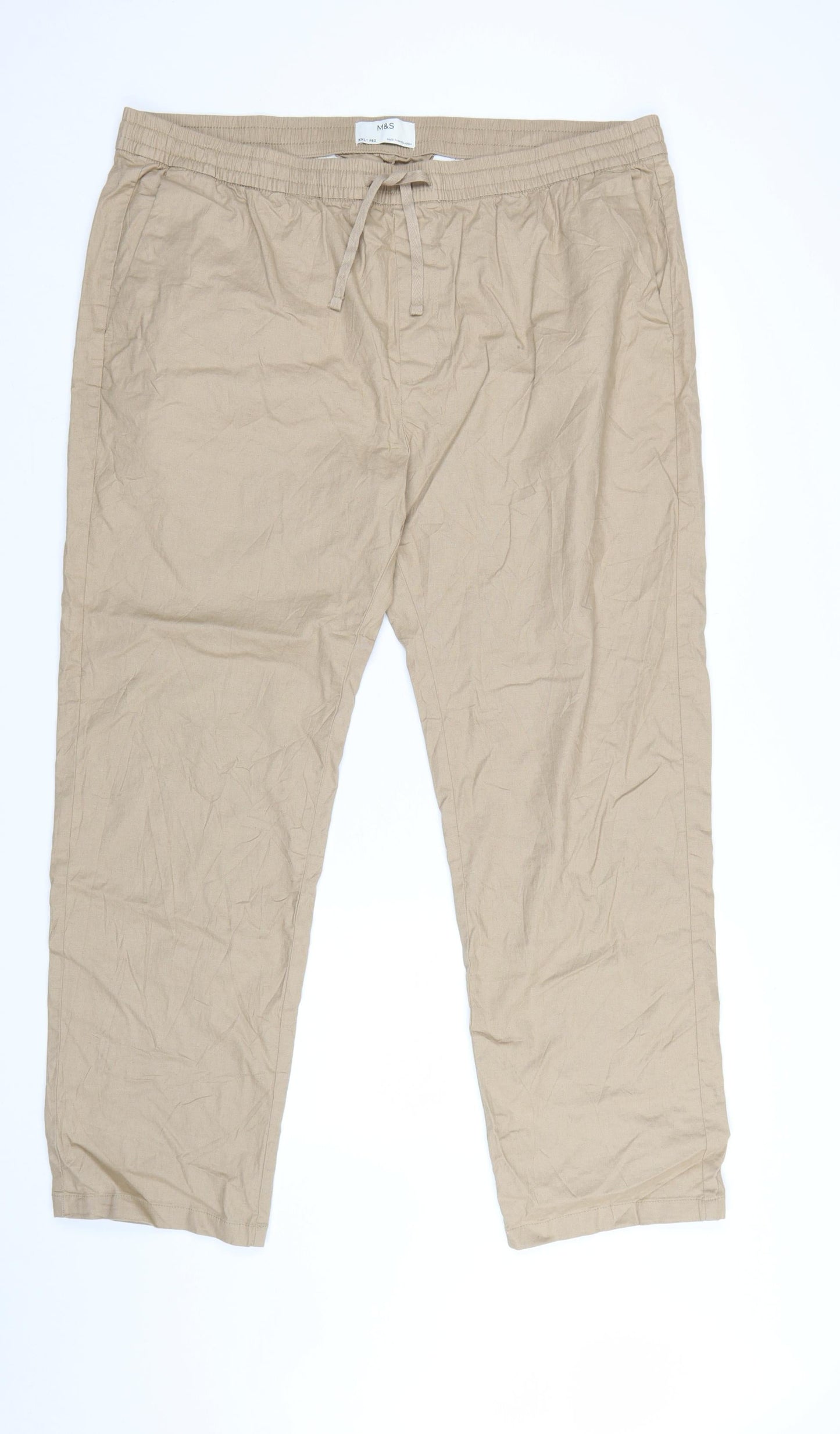 Marks and Spencer Men's Beige Linen Blend Chino Trousers 2XL Regular Fit