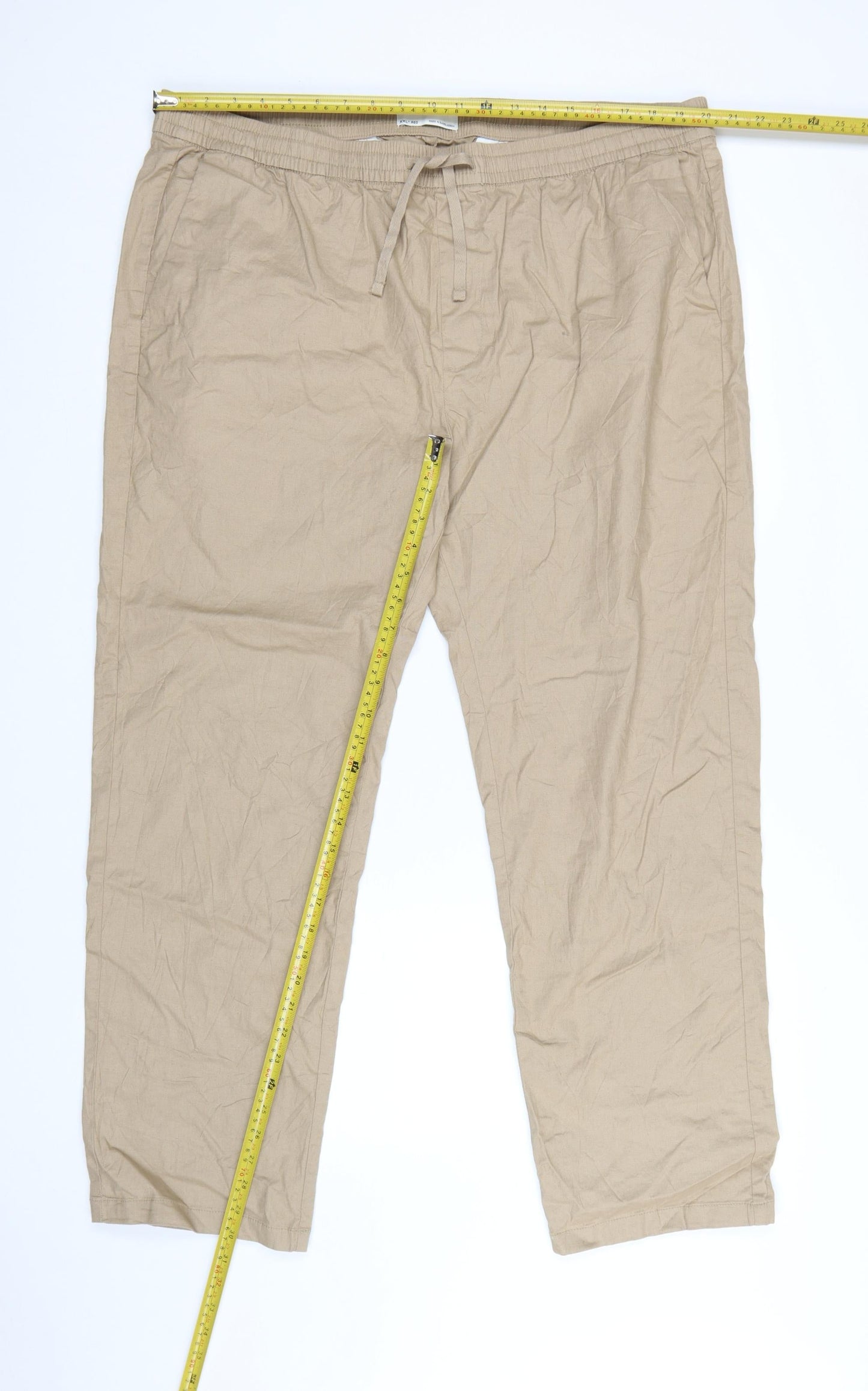 Marks and Spencer Men's Beige Linen Blend Chino Trousers 2XL Regular Fit