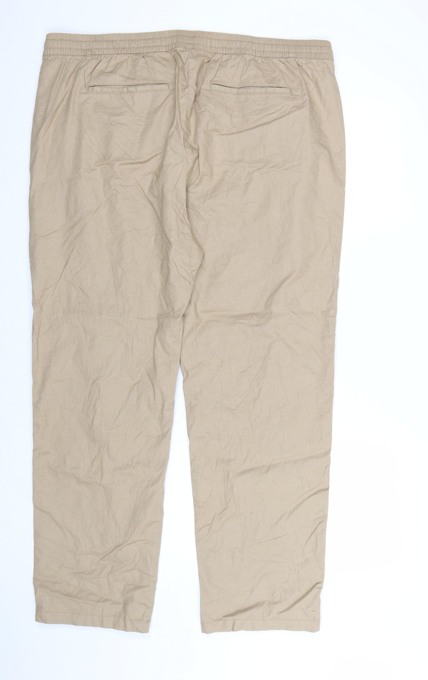 Marks and Spencer Men's Beige Linen Blend Chino Trousers 2XL Regular Fit