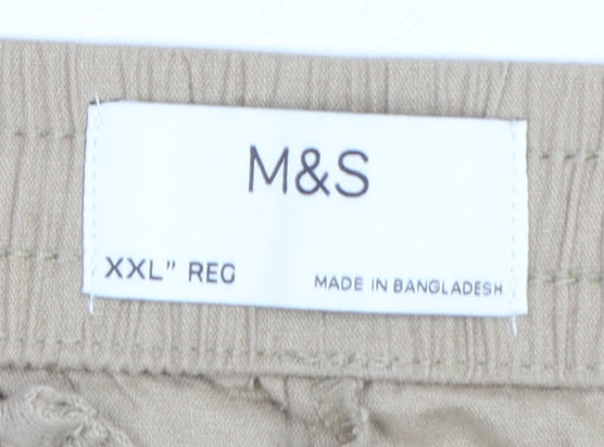 Marks and Spencer Men's Beige Linen Blend Chino Trousers 2XL Regular Fit