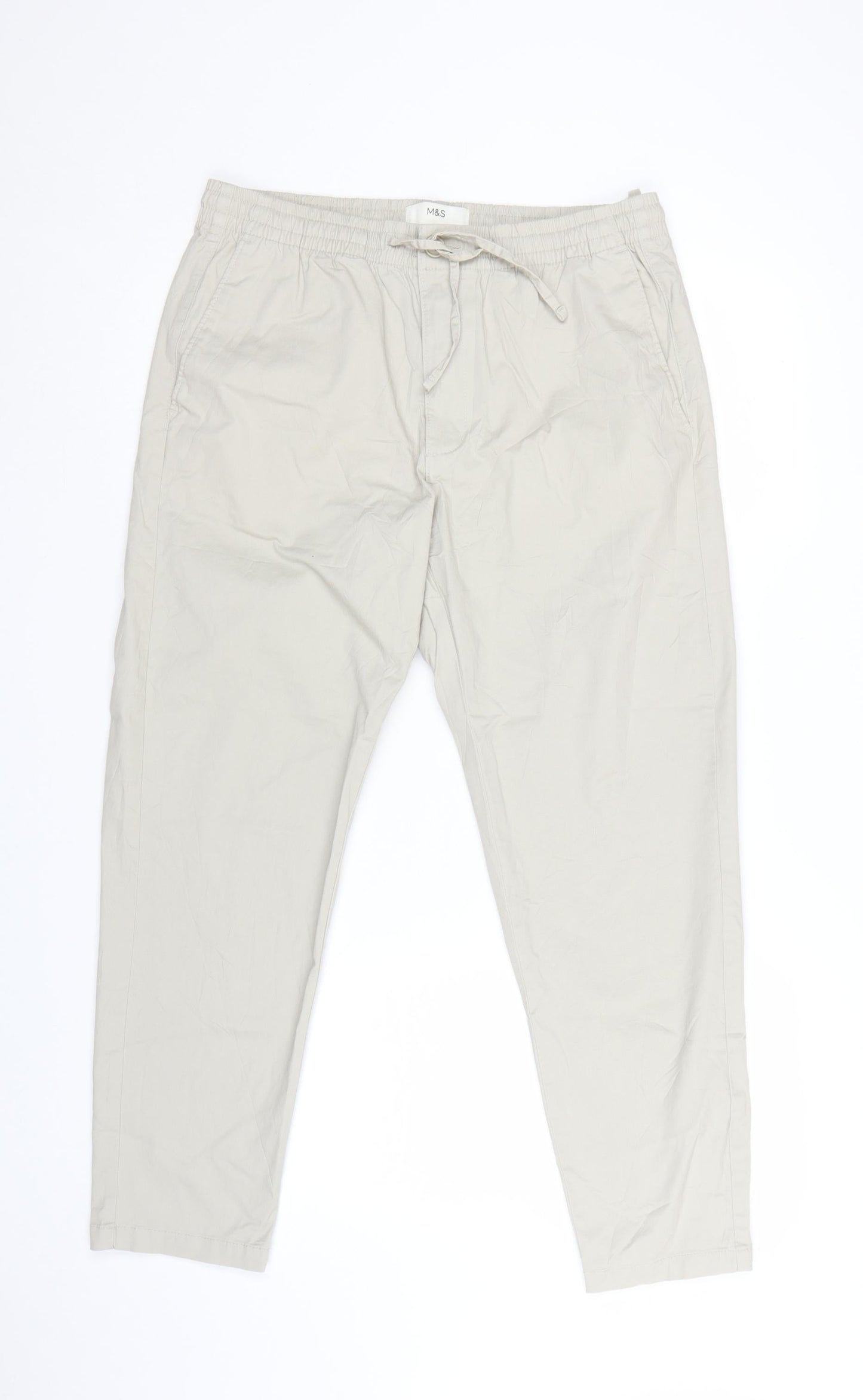 Marks and Spencer Men's Beige Chino Trousers M Regular Fit
