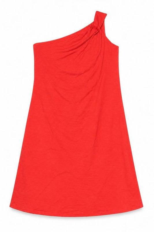 Marks and Spencer Women Red Petite One Shoulder Cotton A-Line Dress Size 18
