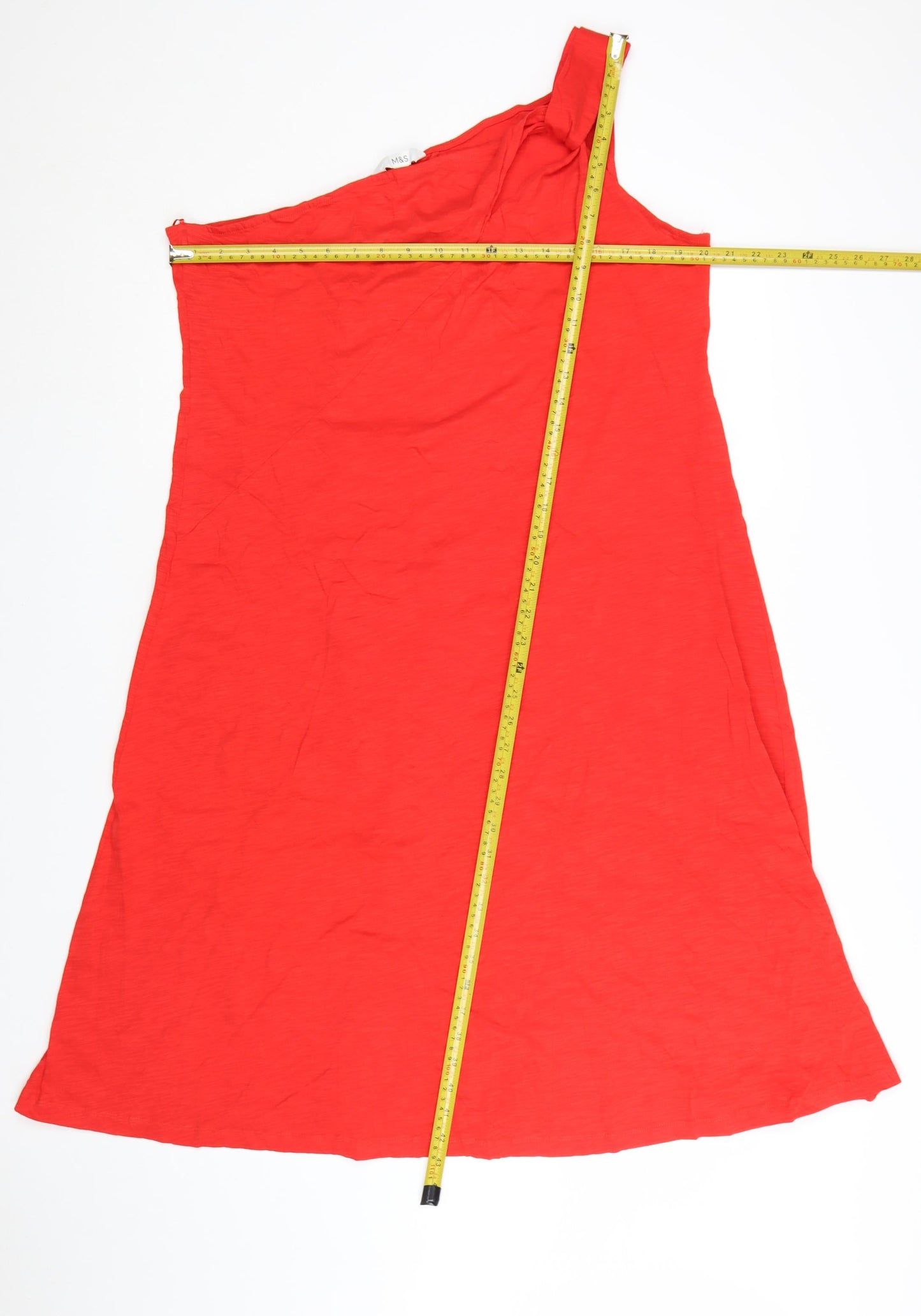 Marks and Spencer Women Red Petite One Shoulder Cotton A-Line Dress Size 18