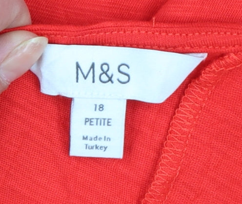 Marks and Spencer Women Red Petite One Shoulder Cotton A-Line Dress Size 18