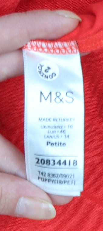 Marks and Spencer Women Red Petite One Shoulder Cotton A-Line Dress Size 18