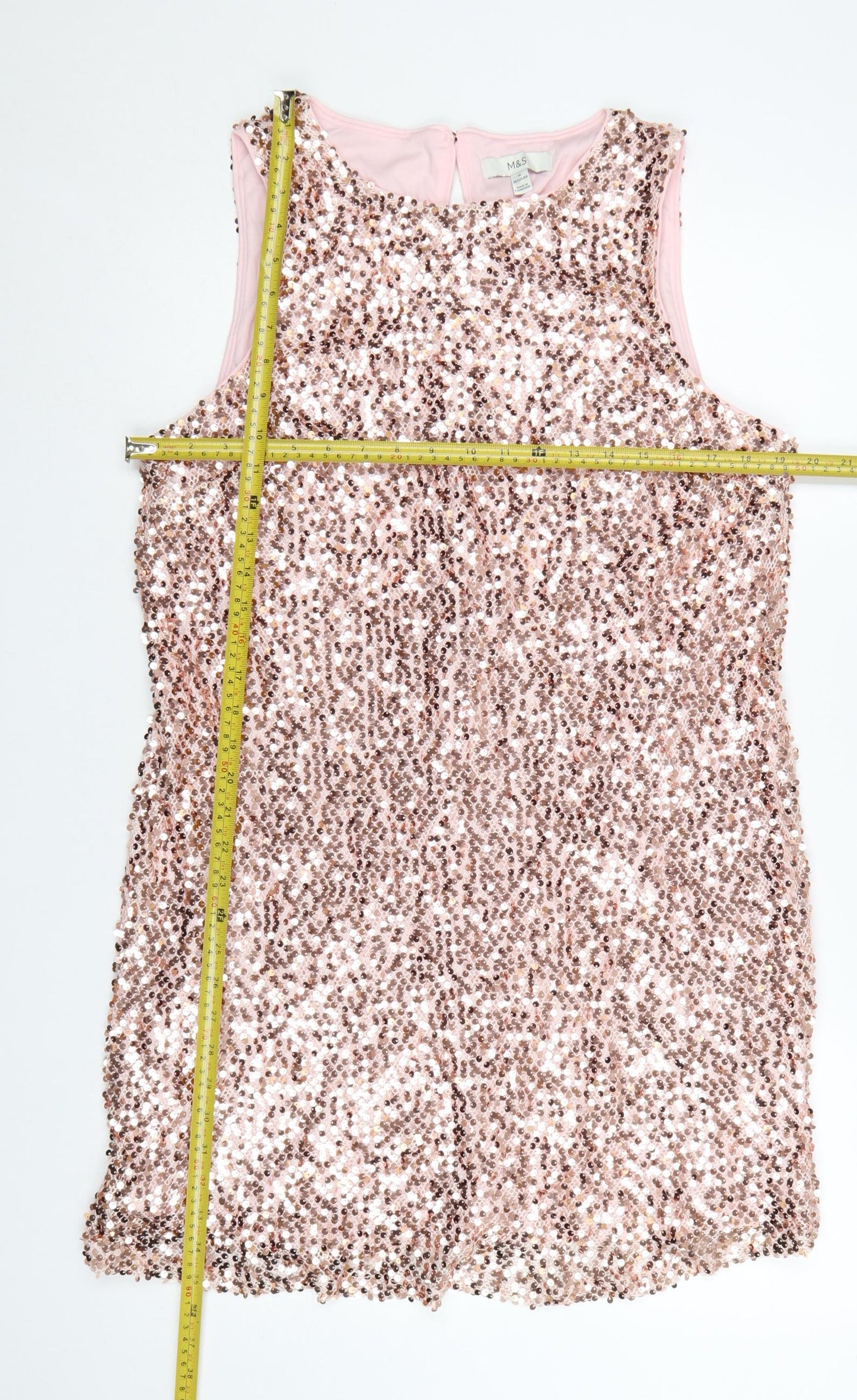 Marks and Spencer Women Pink Sequin Shift Dress Size 16