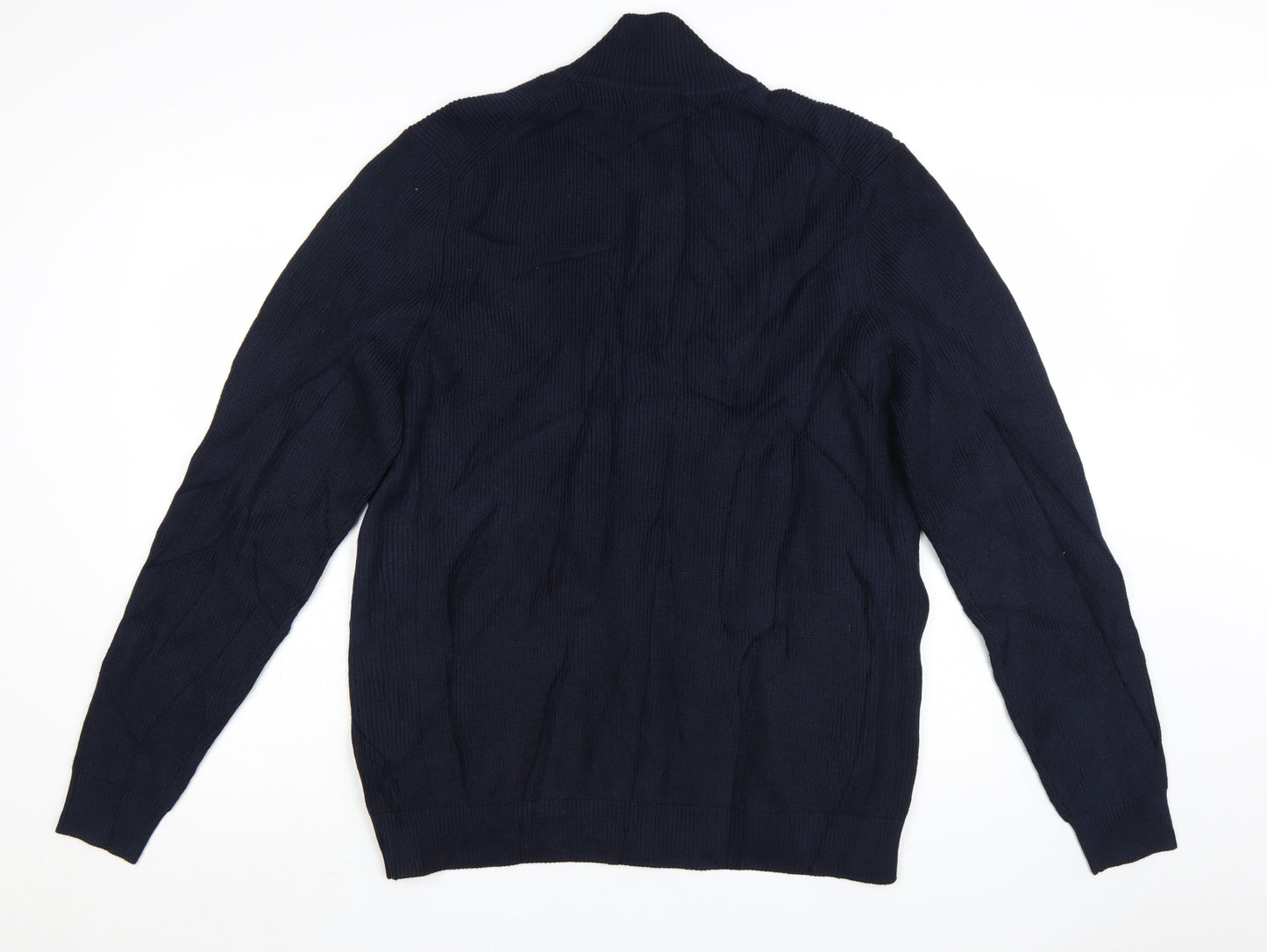 Marks and Spencer Men Blue XL Full Zip Cotton Blend Jumper