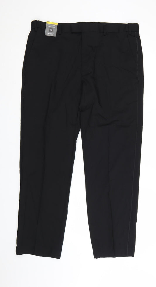 Marks and Spencer Men's Black Wool Blend Regular Fit Dress Trousers 38x31