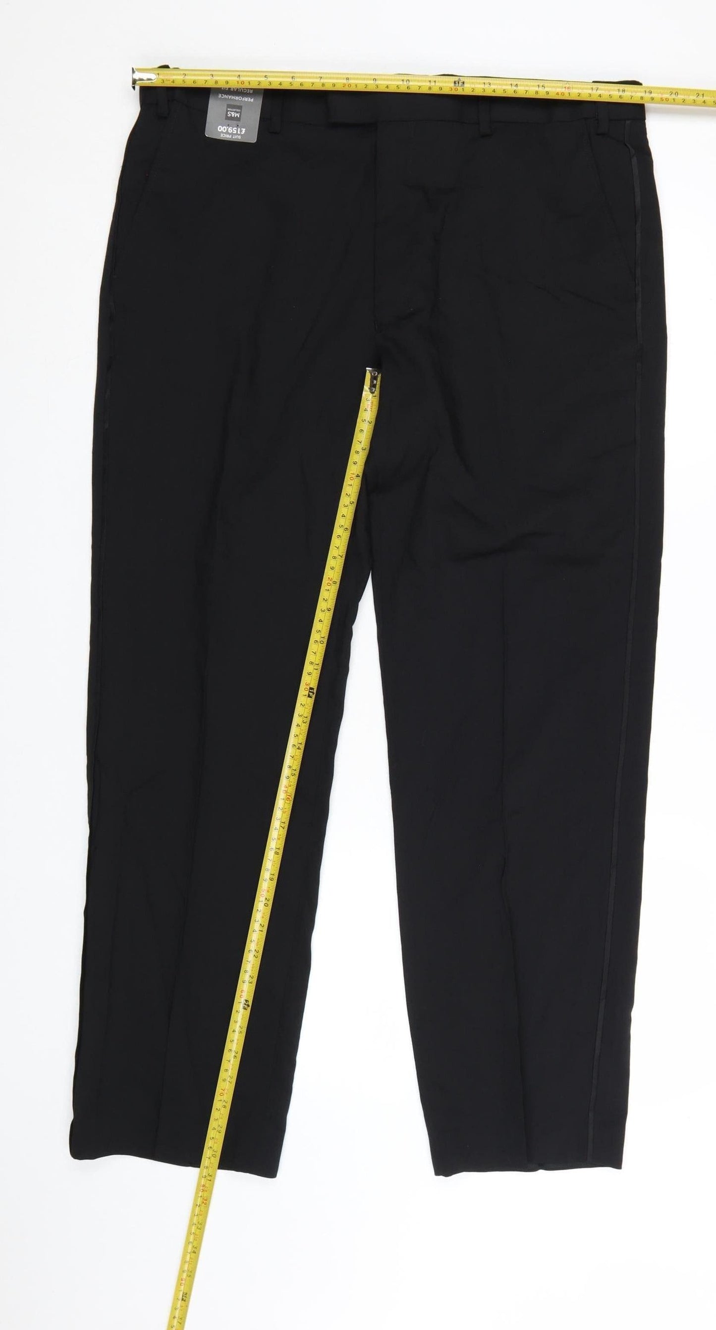 Marks and Spencer Men's Black Wool Blend Regular Fit Dress Trousers 38x31