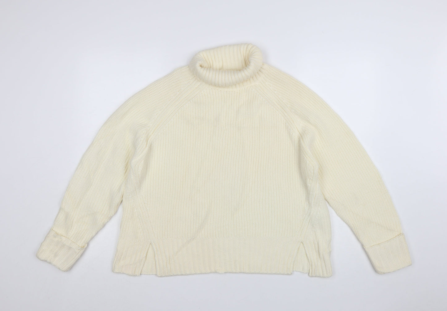 Jaeger Women Ivory Merino Wool Roll Neck Jumper Size S