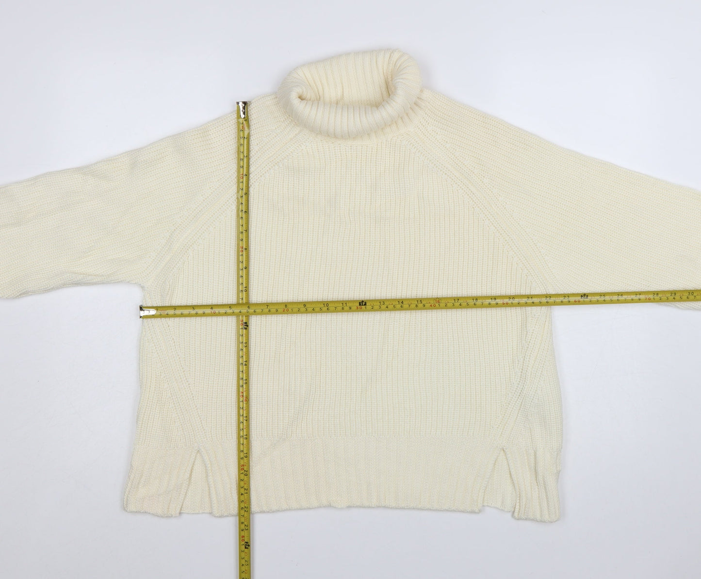 Jaeger Women Ivory Merino Wool Roll Neck Jumper Size S