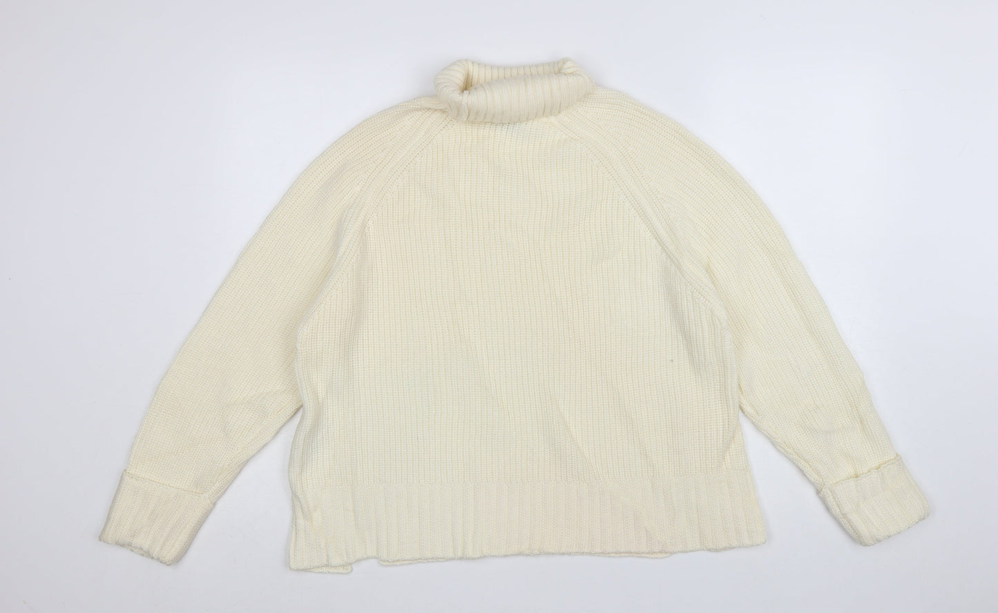 Jaeger Women Ivory Merino Wool Roll Neck Jumper Size S