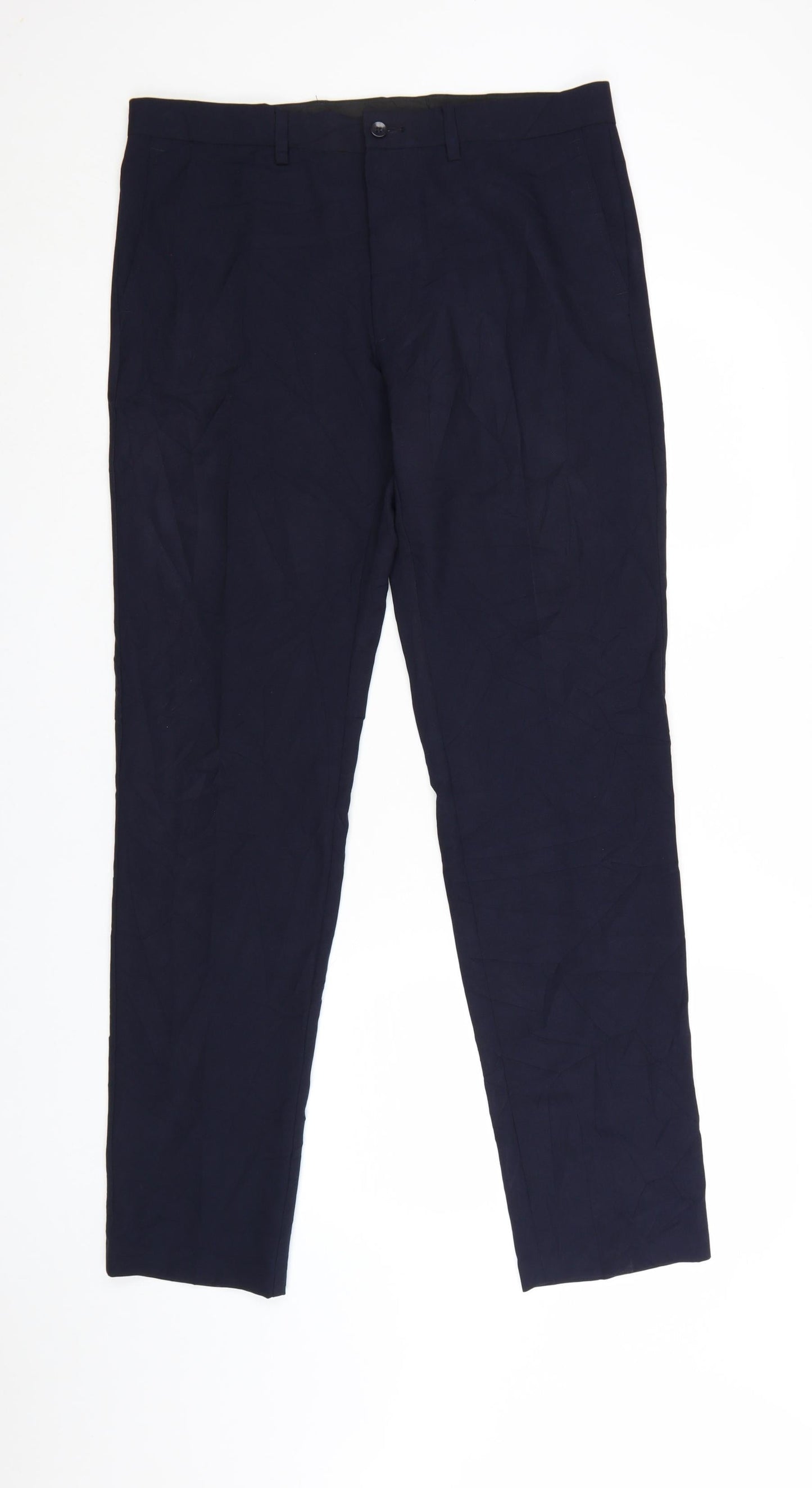 Marks and Spencer Men's Blue Slim Fit Trousers 34W 33L Polyester