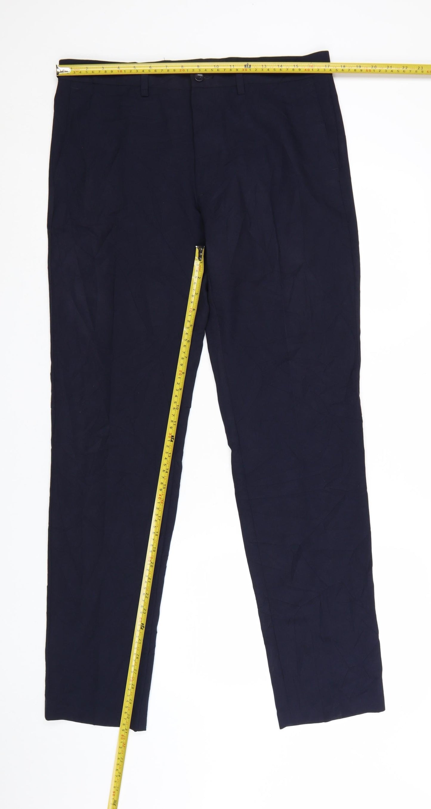 Marks and Spencer Men's Blue Slim Fit Trousers 34W 33L Polyester