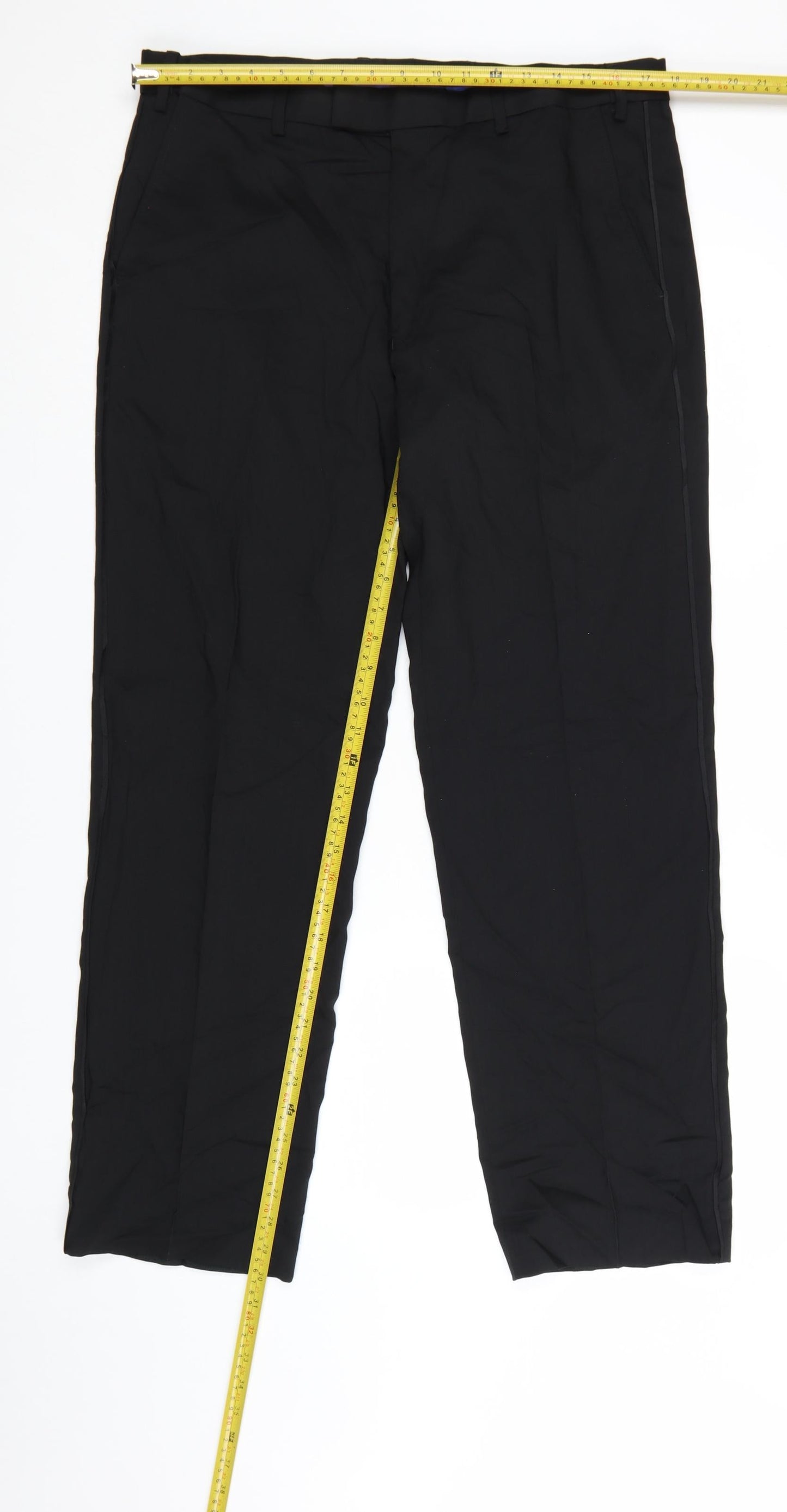 Marks and Spencer Men's Black Wool Blend Regular Fit Dress Trousers 36W 31L