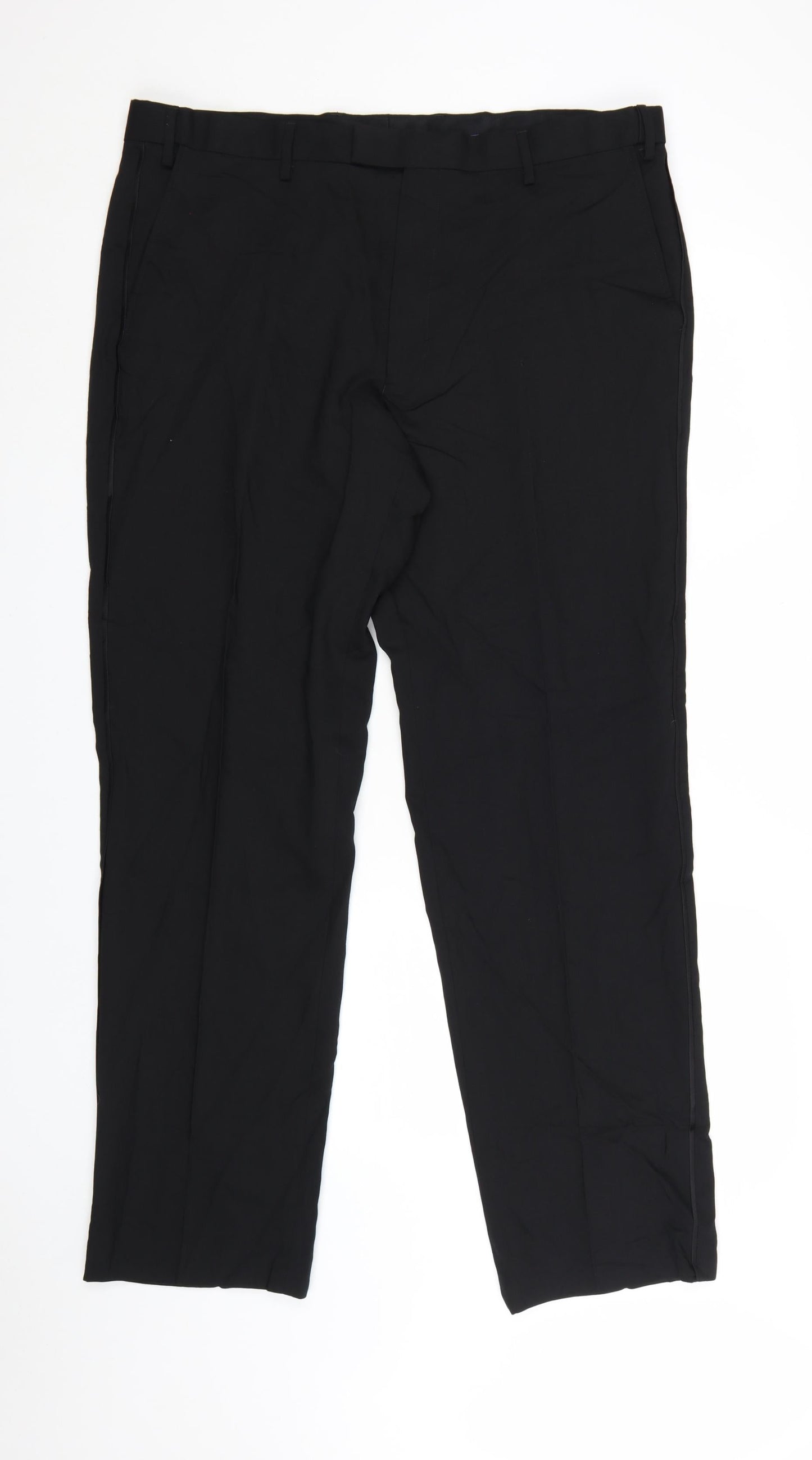 Marks and Spencer Men's Black Regular Fit Wool Blend Dress Trousers 40W 33L