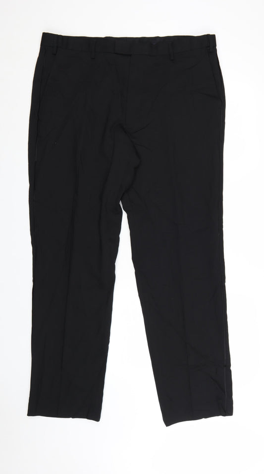 Marks and Spencer Men's Black Regular Fit Wool Blend Dress Trousers 40W 33L