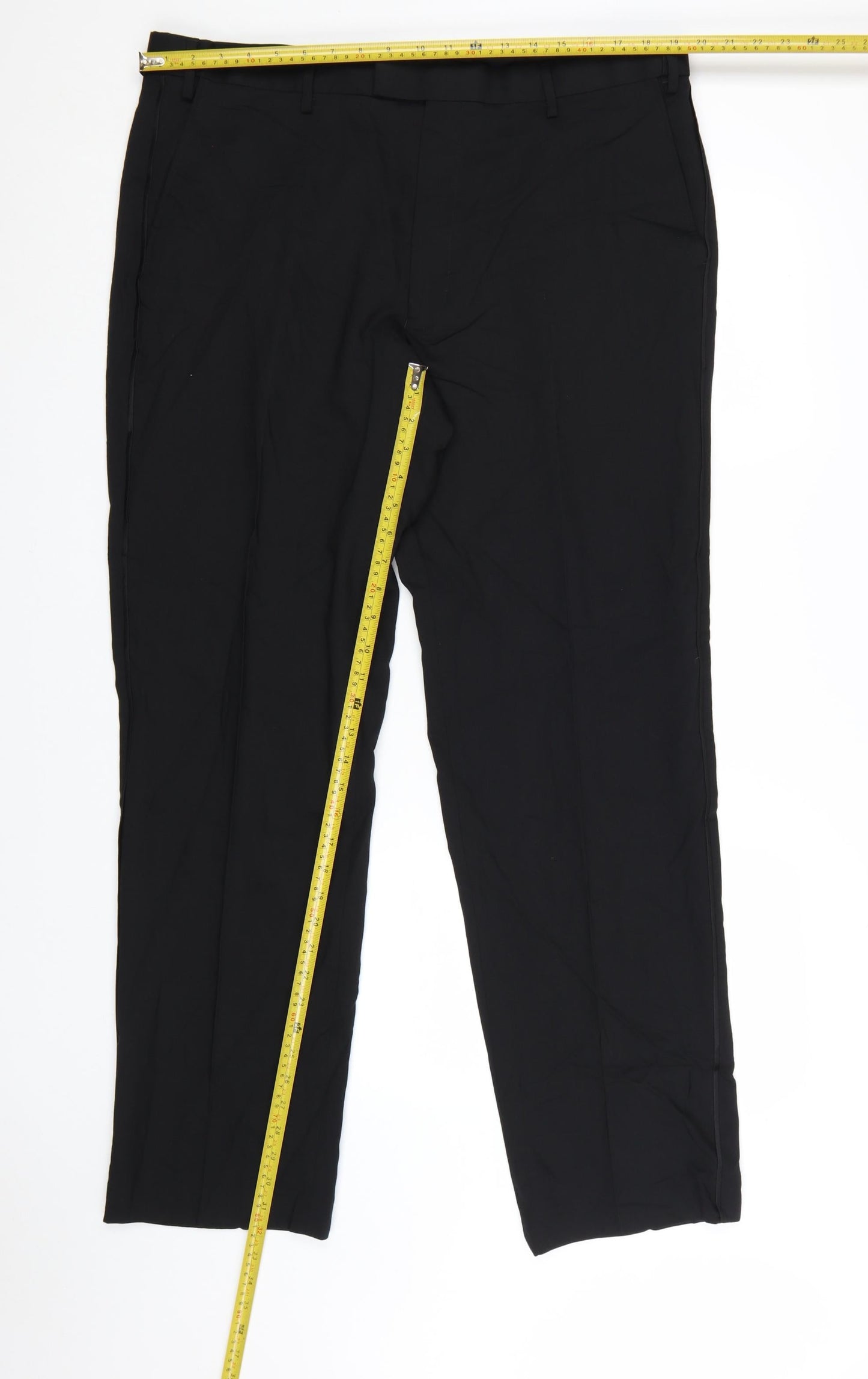 Marks and Spencer Men's Black Regular Fit Wool Blend Dress Trousers 40W 33L