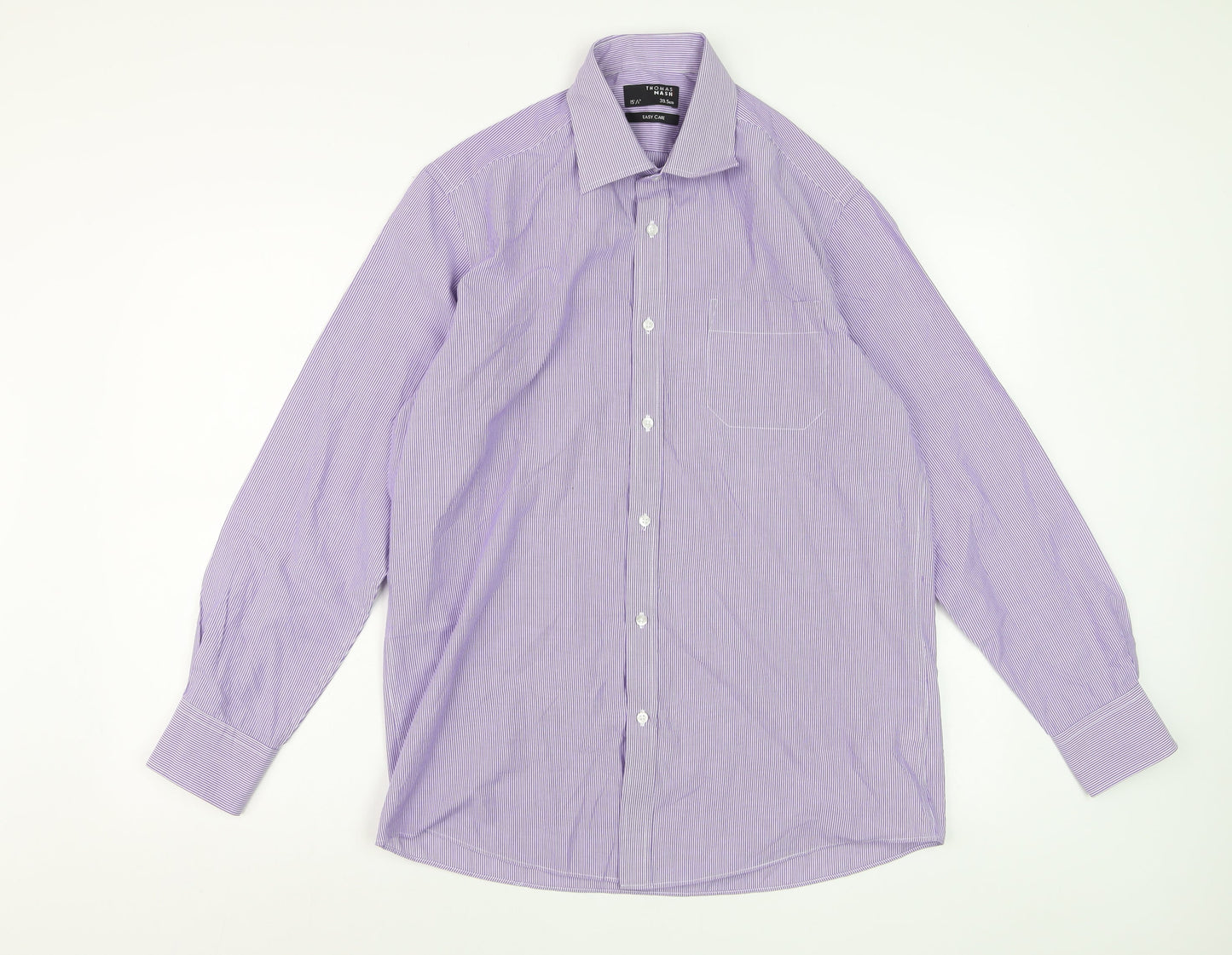 Thomas Nash Men's Purple Striped Easy Care Dress Shirt 15.5in Regular Fit