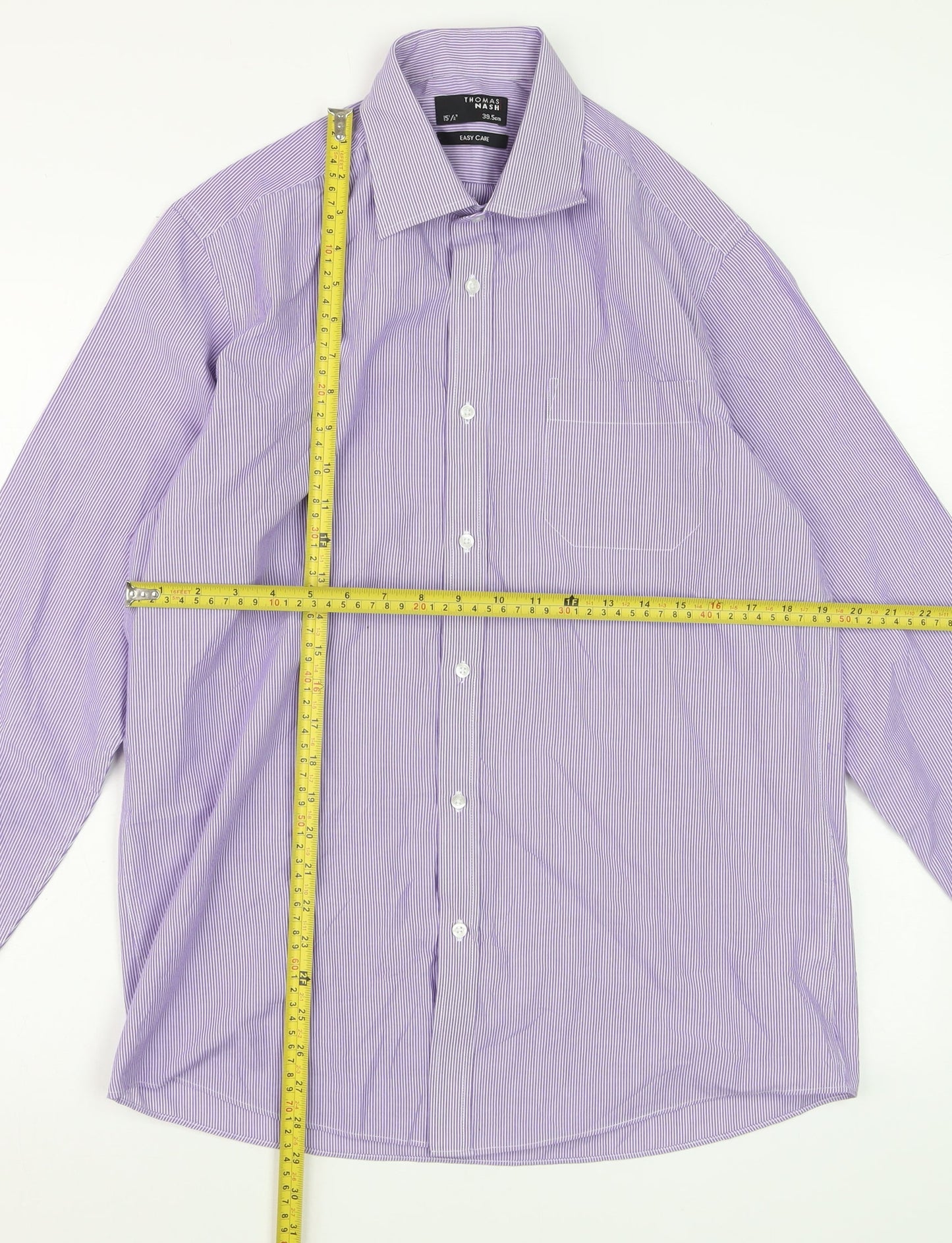 Thomas Nash Men's Purple Striped Easy Care Dress Shirt 15.5in Regular Fit