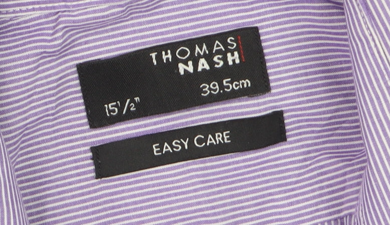 Thomas Nash Men's Purple Striped Easy Care Dress Shirt 15.5in Regular Fit