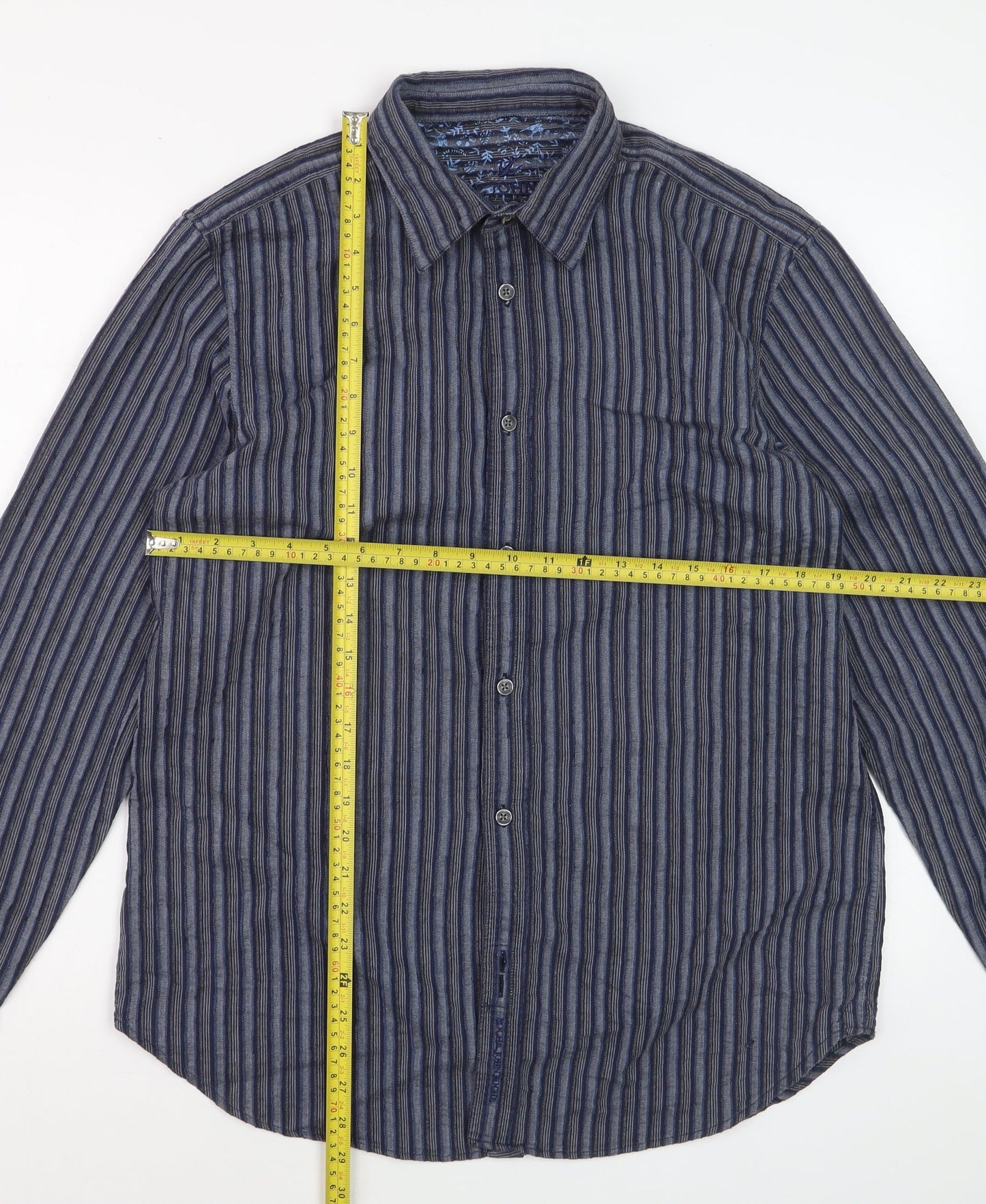 Rocha John Rocha Men's Blue Striped Long Sleeve Regular Fit Dress Shirt M