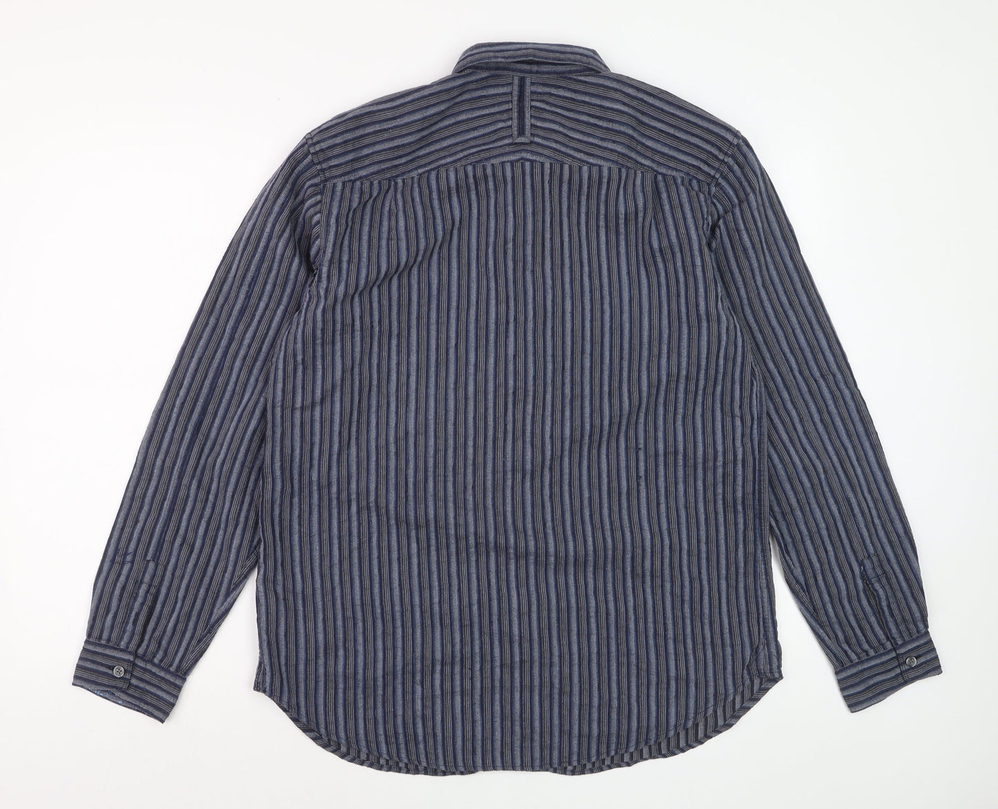 Rocha John Rocha Men's Blue Striped Long Sleeve Regular Fit Dress Shirt M