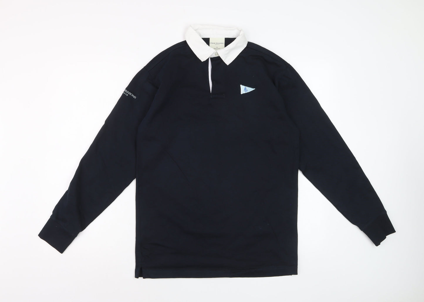 Four Seasons Men's Navy Long Sleeve Polo Shirt Size S 100% Cotton Yachting Style