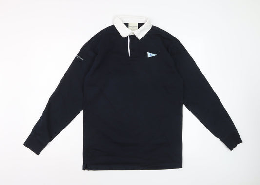Four Seasons Men's Navy Long Sleeve Polo Shirt Size S 100% Cotton Yachting Style