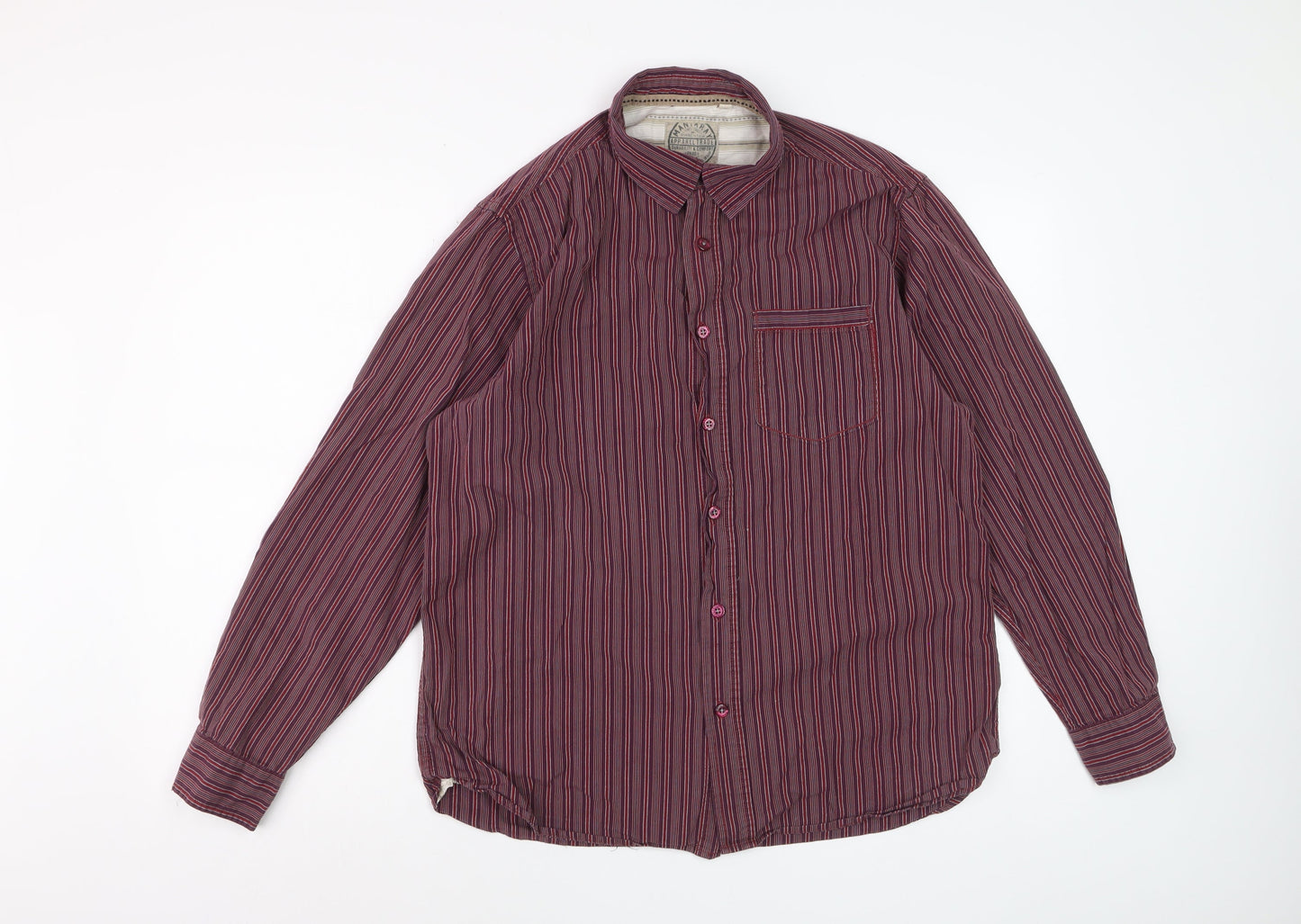 Mandaray Men's Red Striped Cotton Long Sleeve Regular Fit Shirt M