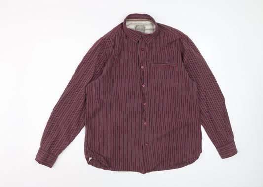 Mandaray Men's Red Striped Cotton Long Sleeve Regular Fit Shirt M