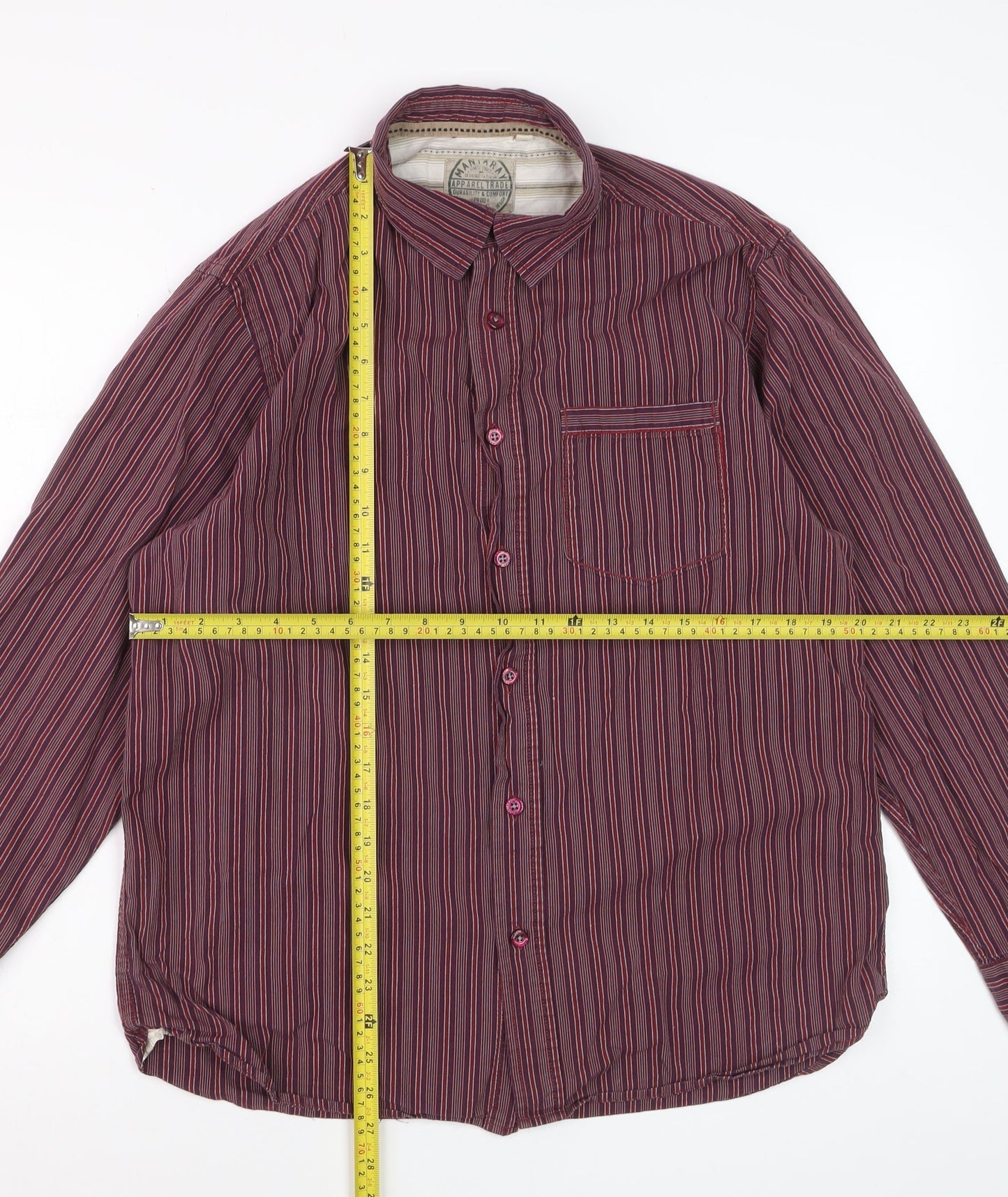 Mandaray Men's Red Striped Cotton Long Sleeve Regular Fit Shirt M
