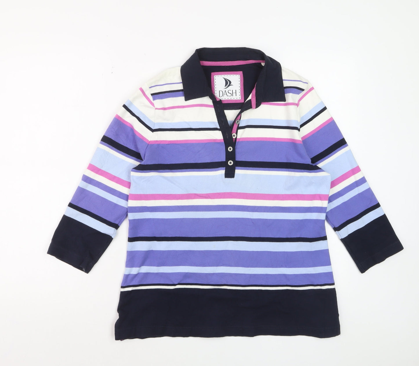 Dash Womens Multicoloured Striped 3/4 Sleeve Polo Shirt Size 16