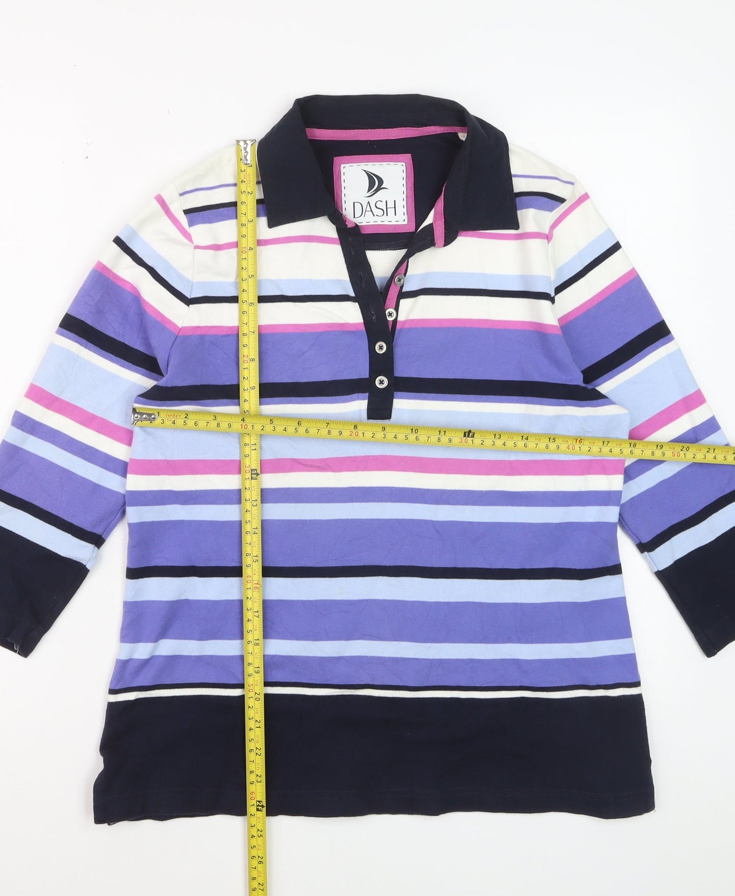 Dash Womens Multicoloured Striped 3/4 Sleeve Polo Shirt Size 16