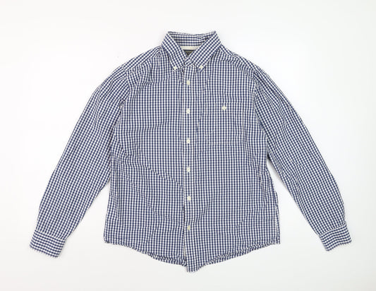 Hammond & Co Men's Blue Check Cotton Long Sleeve Dress Shirt M