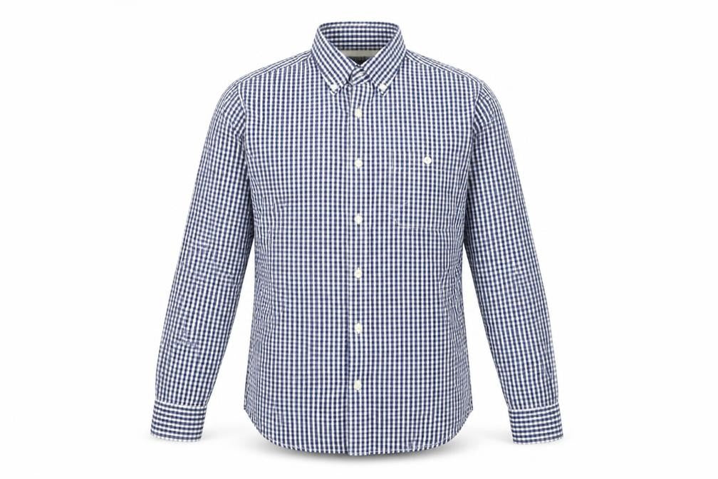 Hammond & Co Men's Blue Check Cotton Long Sleeve Dress Shirt M
