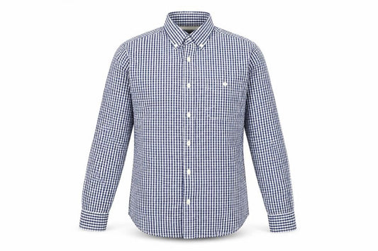 Hammond & Co Men's Blue Check Cotton Long Sleeve Dress Shirt M