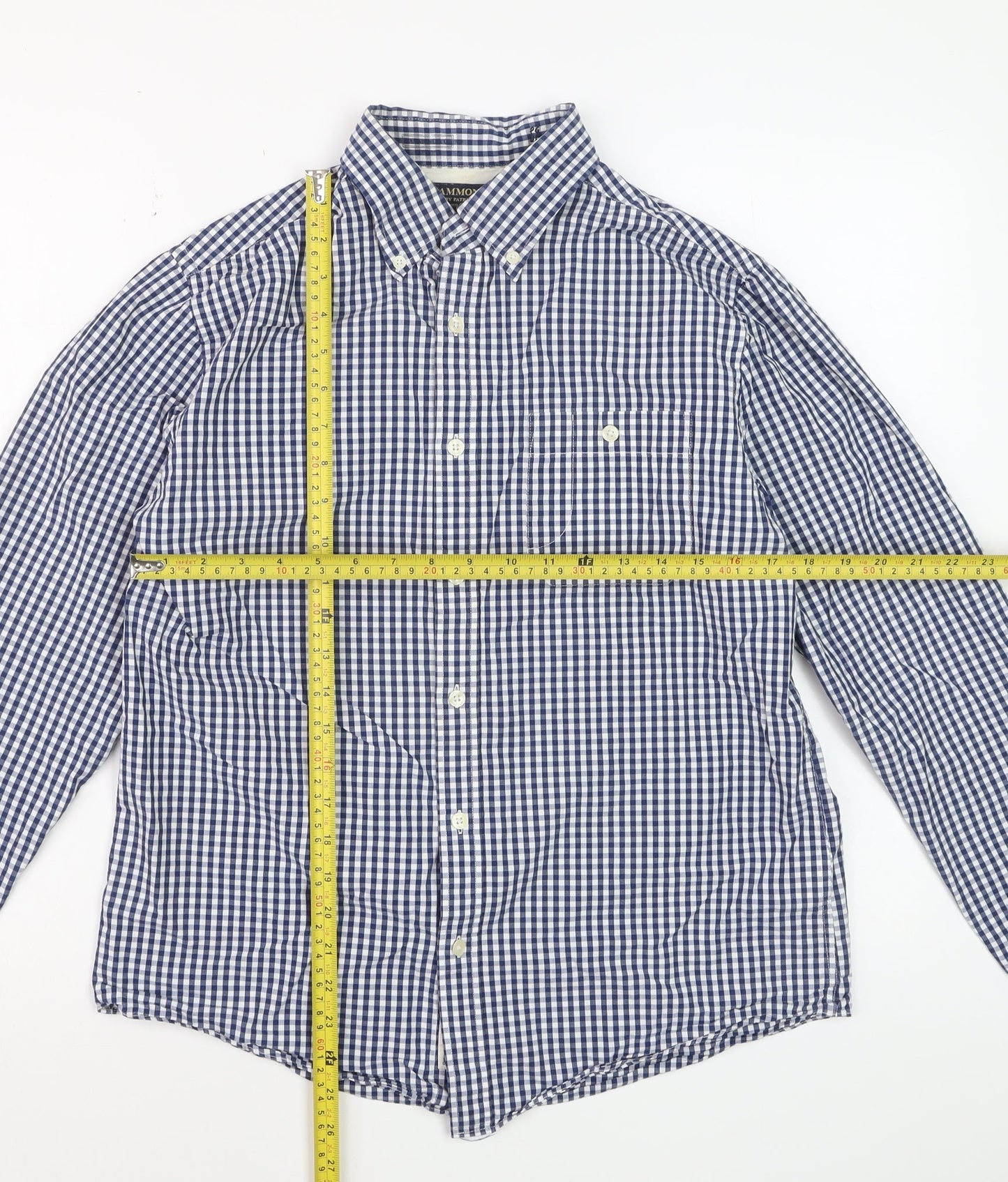 Hammond & Co Men's Blue Check Cotton Long Sleeve Dress Shirt M