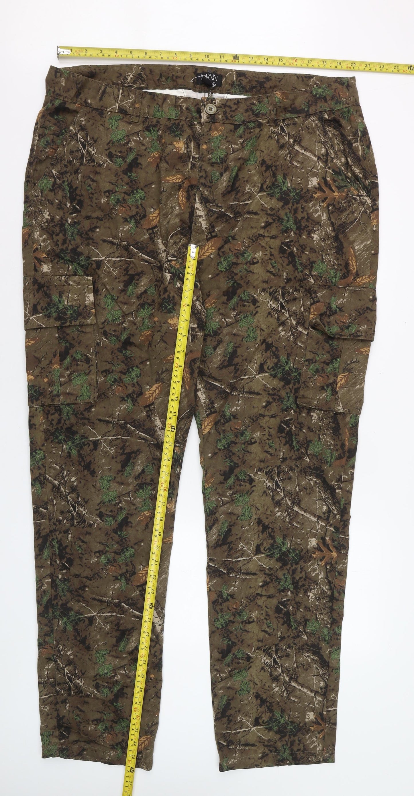 boohooMAN Mens Camouflage Cargo Trousers Khaki Size 42 Cotton Casual