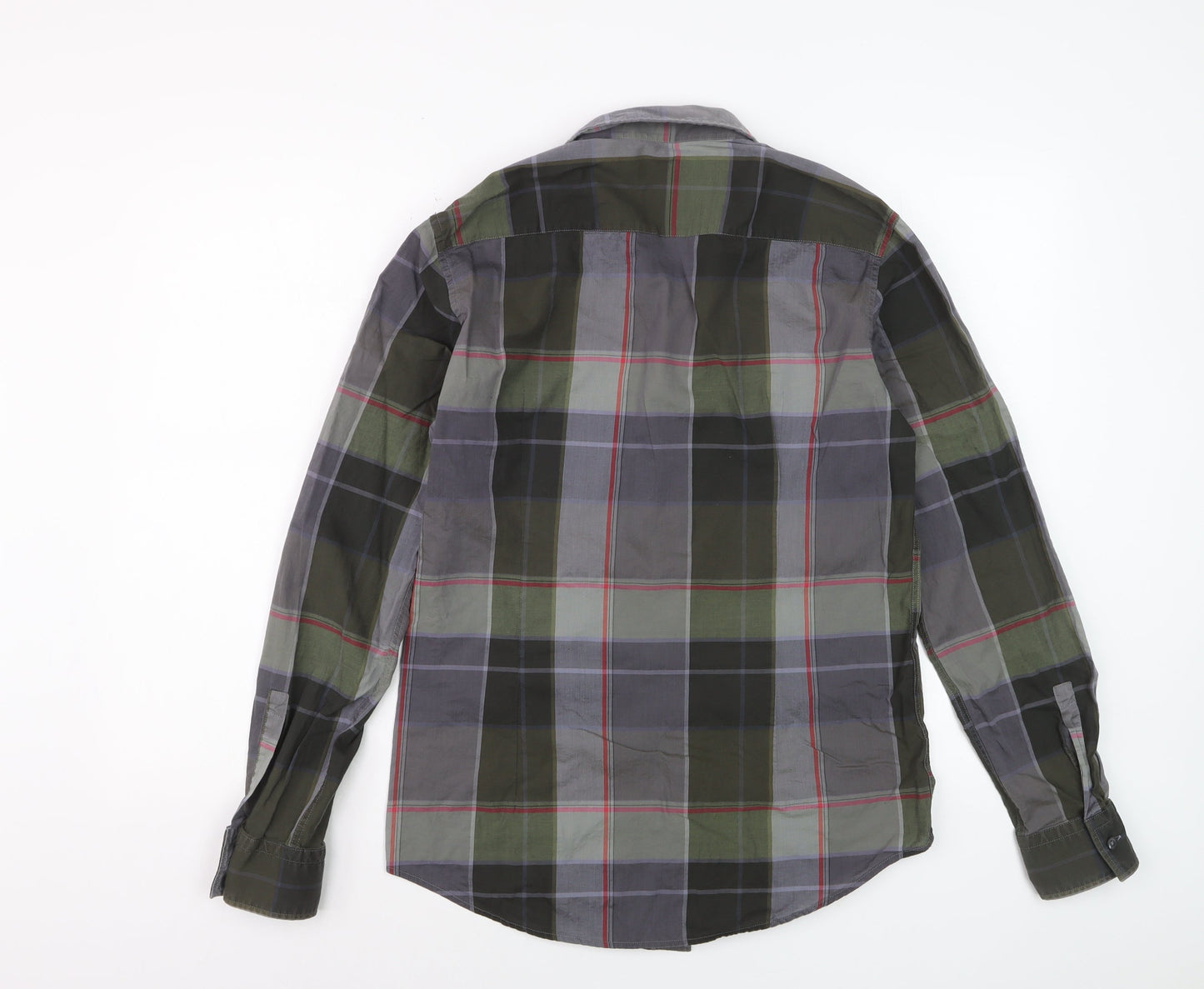 Hugo Boss Men's Grey Green Check Slim Fit Cotton Dress Shirt S