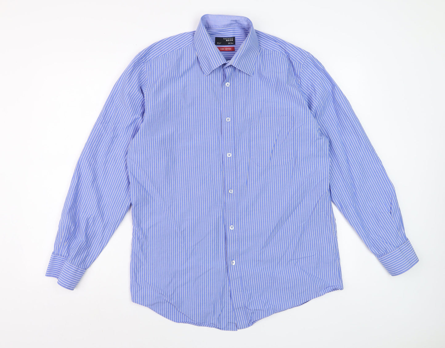 Thomas Nash Blue Striped Men's 15.5in Regular Fit Long Sleeve Cotton Dress Shirt