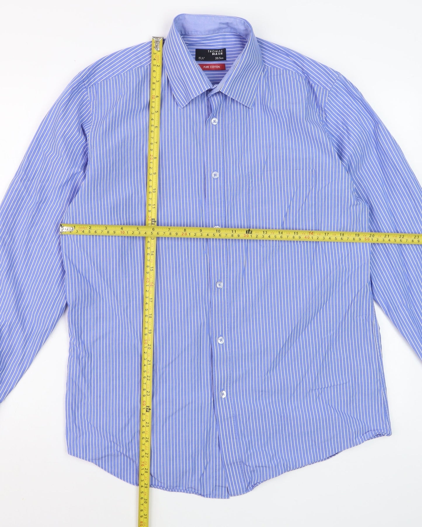 Thomas Nash Blue Striped Men's 15.5in Regular Fit Long Sleeve Cotton Dress Shirt