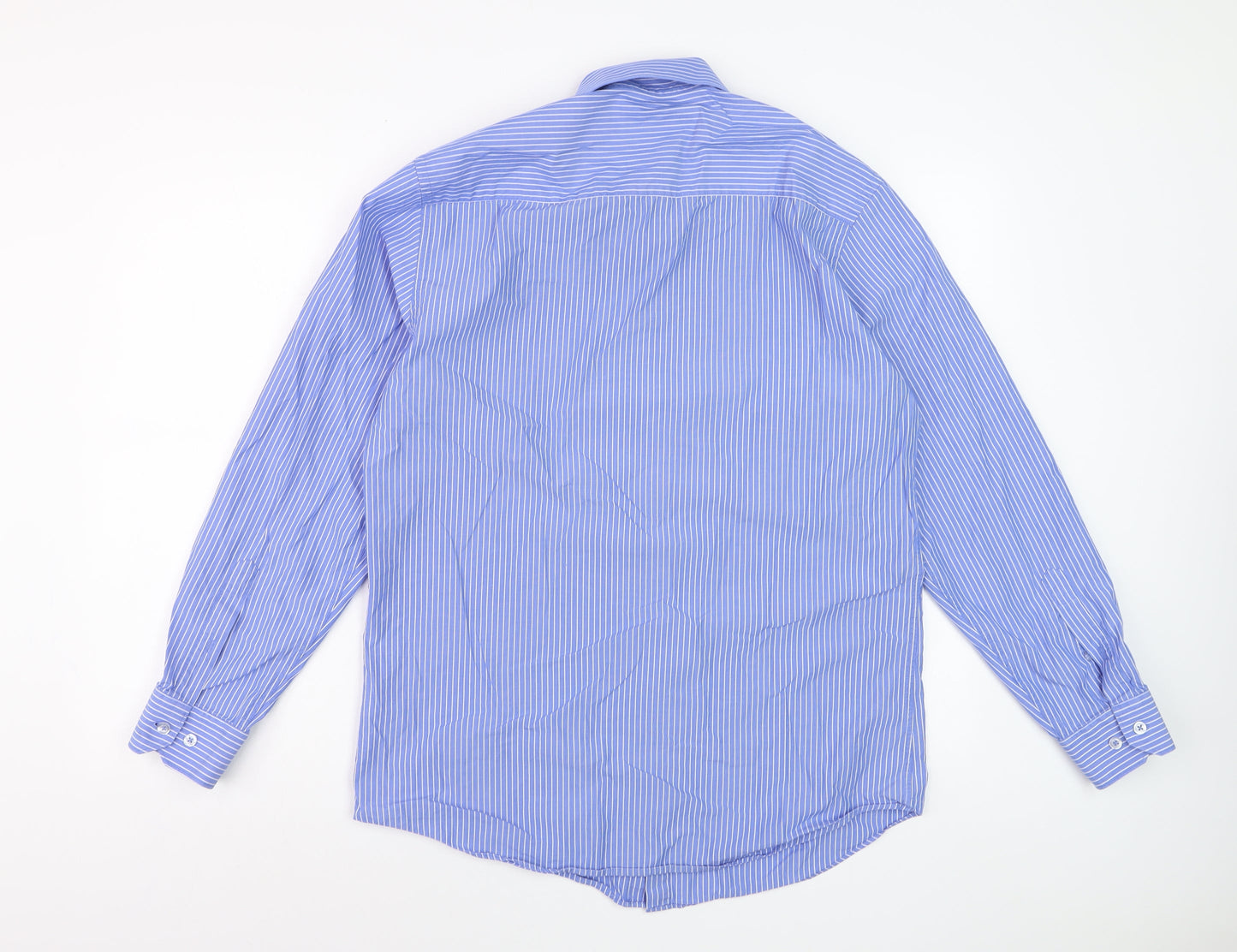 Thomas Nash Blue Striped Men's 15.5in Regular Fit Long Sleeve Cotton Dress Shirt