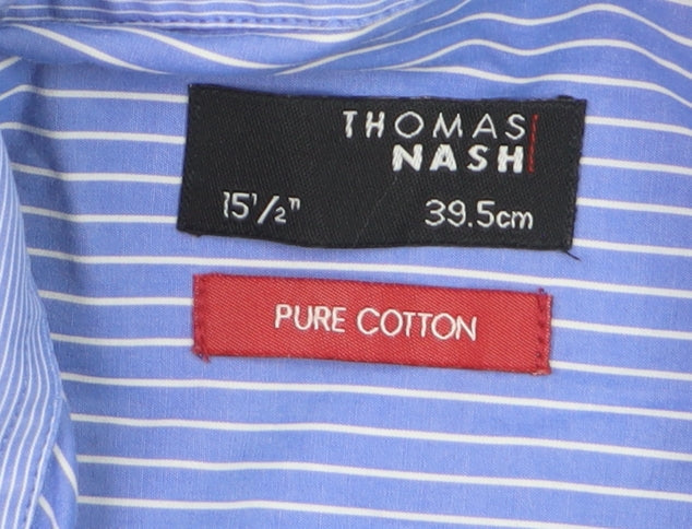 Thomas Nash Blue Striped Men's 15.5in Regular Fit Long Sleeve Cotton Dress Shirt